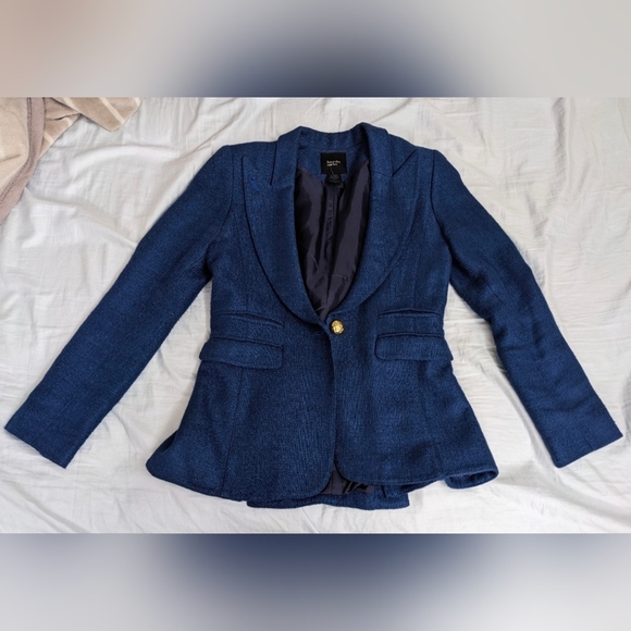 EUC Smythe women's single-breasted textured peak lapel blazer, royal blue size 6 - Picture 5 of 16